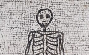 Mosaic skeleton from Pompeii, detail