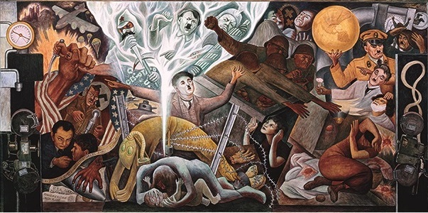 Detail of totalitarian leaders in Diego Rivera mural