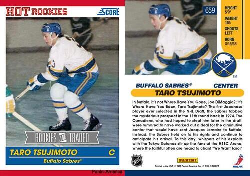 Rookie card for fictional NHL player Taro Tsujimoto, one of many impostors and hoaxes in sports history