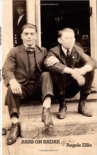 Book cover-Arab on Radar by Angele Ellis image of an old sepia photograph; two young men in suits sitting on the front steps