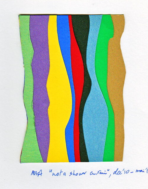 illustrates a simple formal pattern of the rainbow colours in the collages