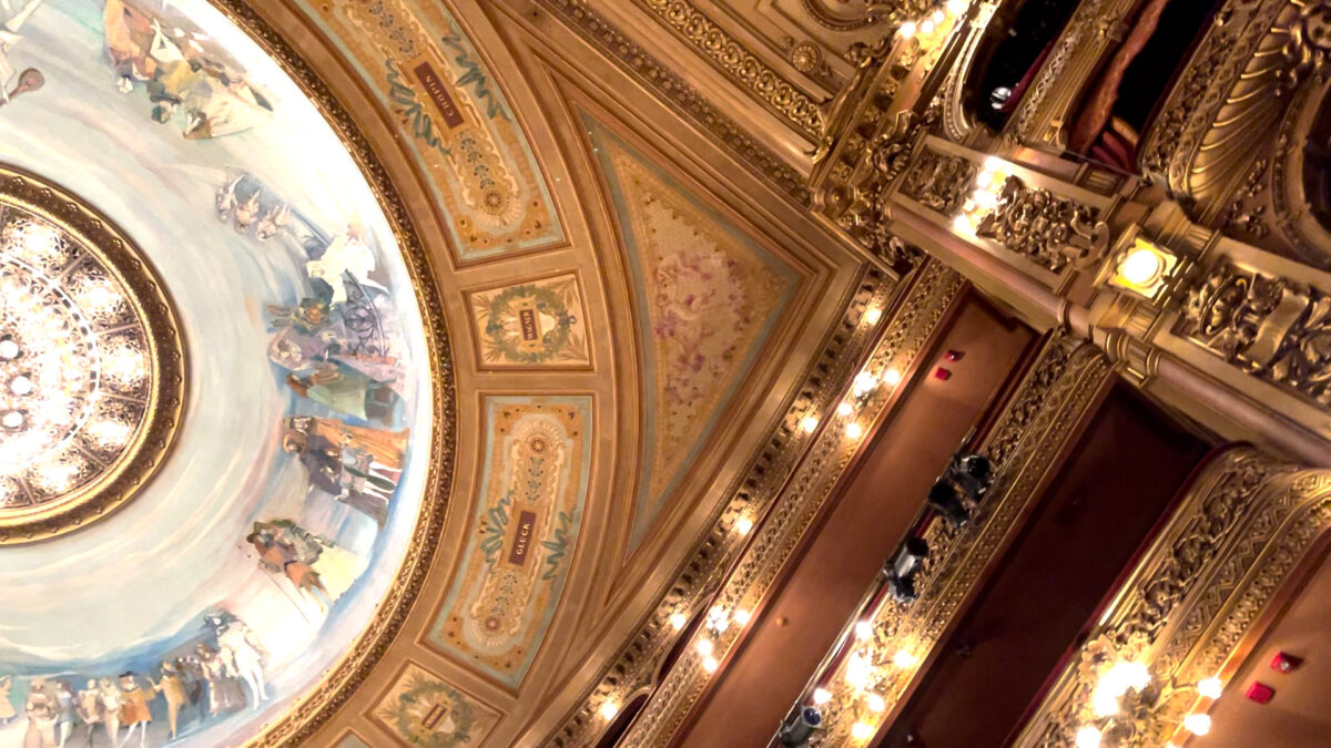 Looking up at Teatro Colon's ceiling