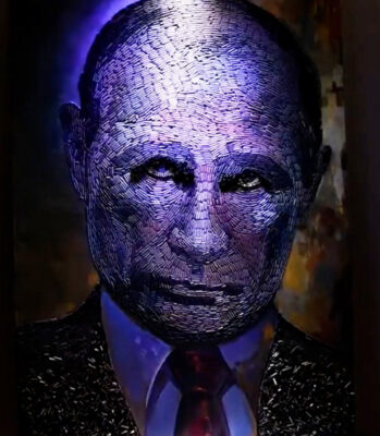 Portrait of Putin made with bullets
