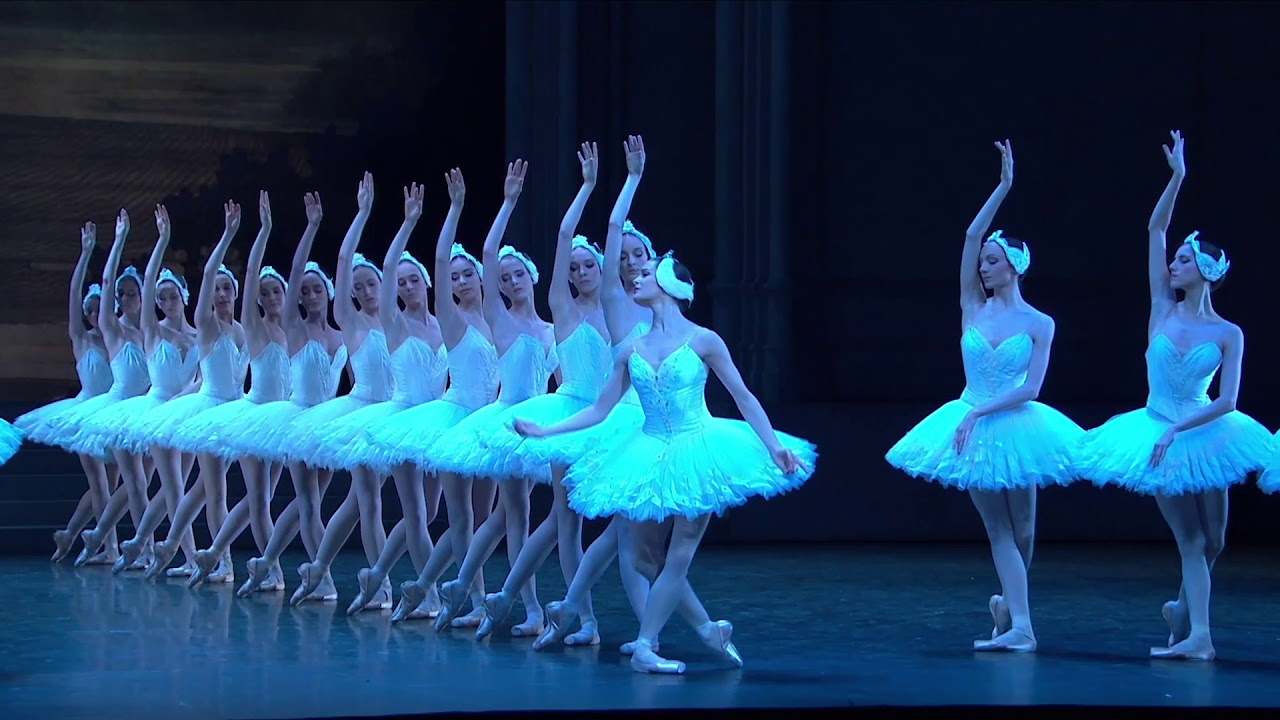 a row of ballerinas from Paris Opera Ballet production of Swan Lake