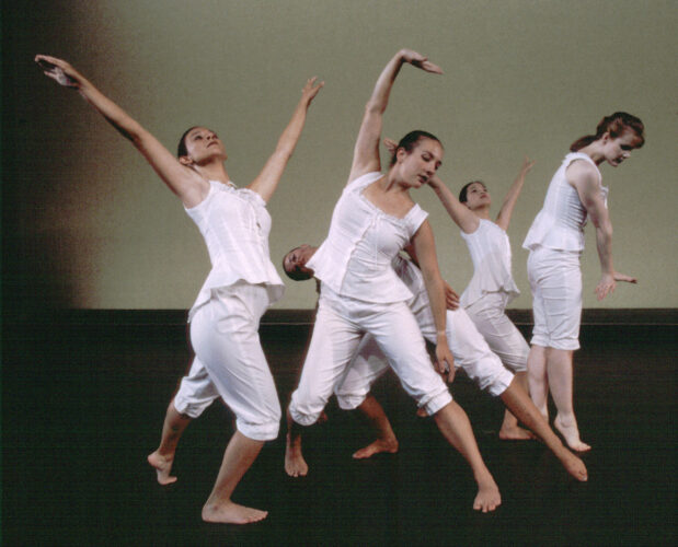 Five dancers in white bloomers