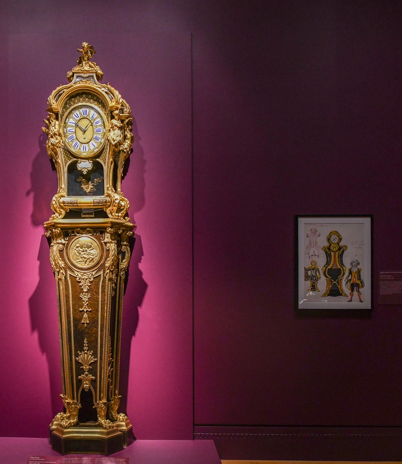 Boulle pedestal clock and Peter J. Hall's concept art for Cogsworth character in Beauty and the Beast