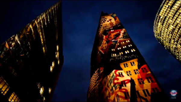 Night view of lighted building